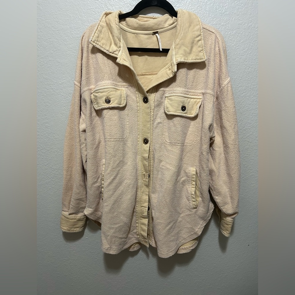 Free People Oversized Fleece Shacket Cream Beige Size Small